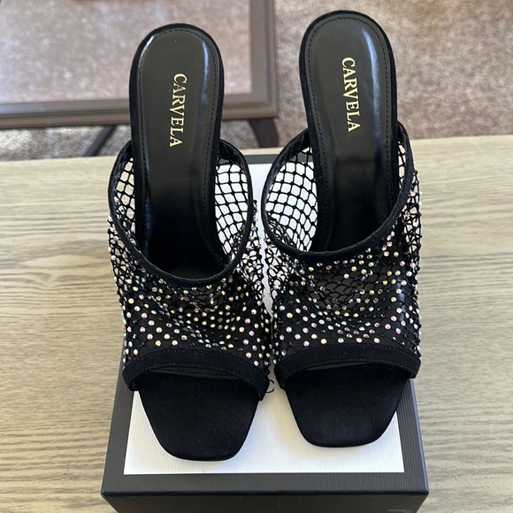 Black Bling Rhine Stone Fishnet Heel - Picture 3 of 8